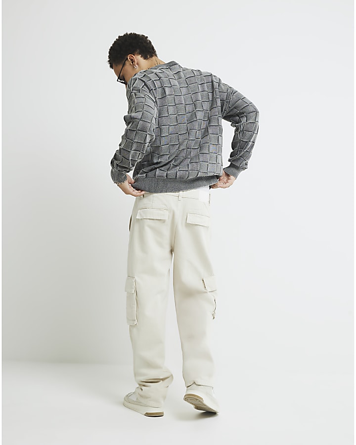 Grey Washed Checkerboard Jumper