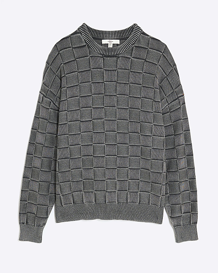 Grey Washed Checkerboard Jumper