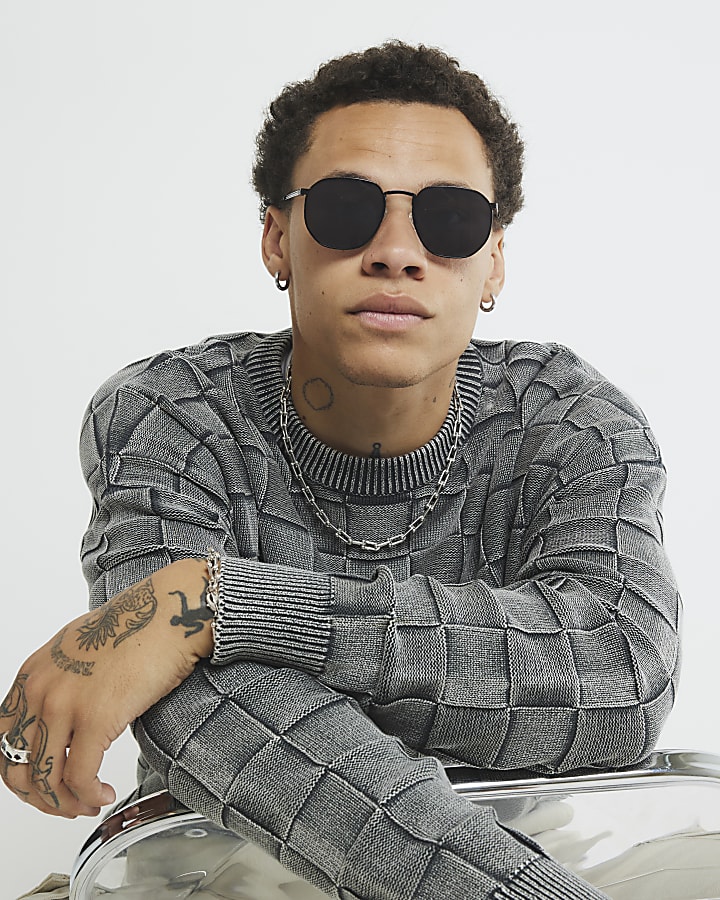 Grey Washed Checkerboard Jumper