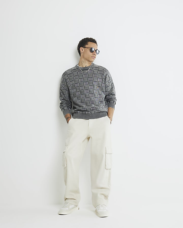 Grey Washed Checkerboard Jumper