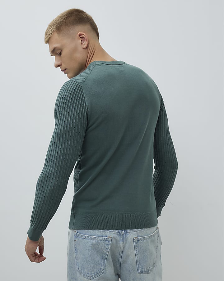 Green Long Sleeve Muscle Fit Jumper
