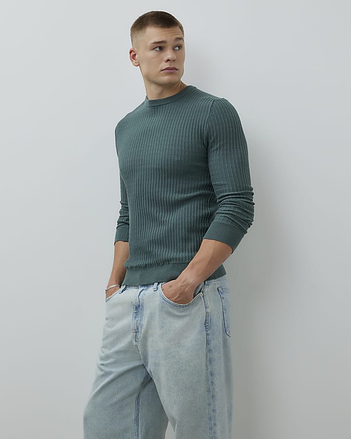 Green Long Sleeve Muscle Fit Jumper