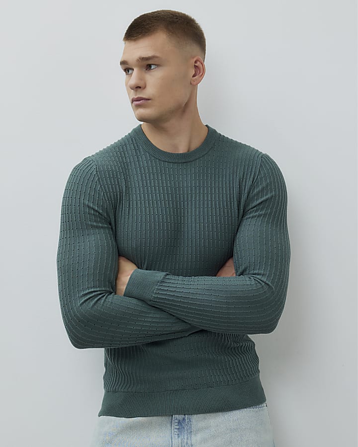 Green Long Sleeve Muscle Fit Jumper