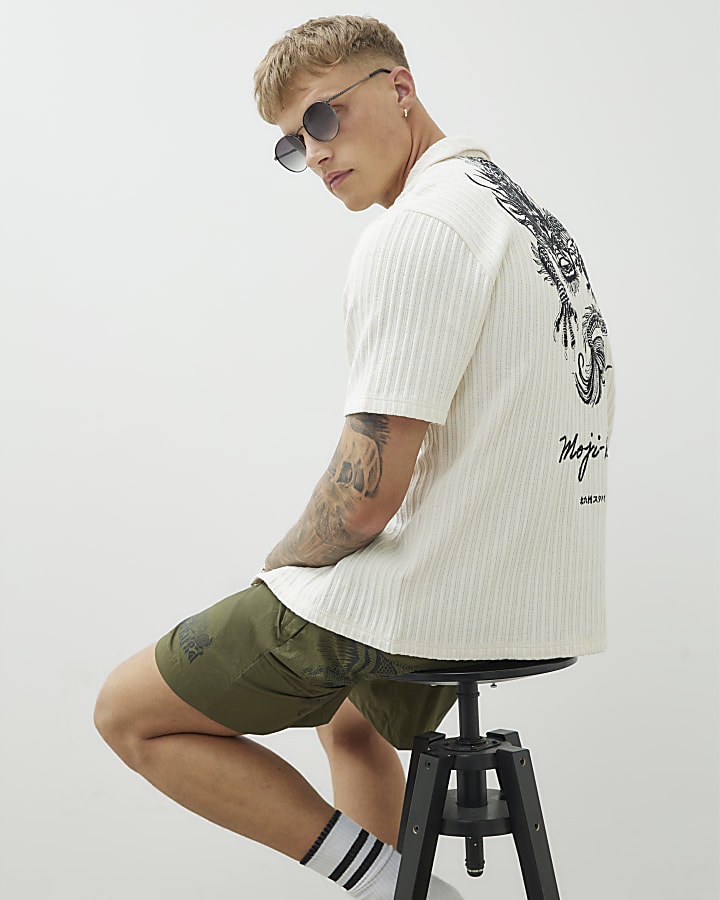 Ecru Dragon Ribbed Embroidered Shirt