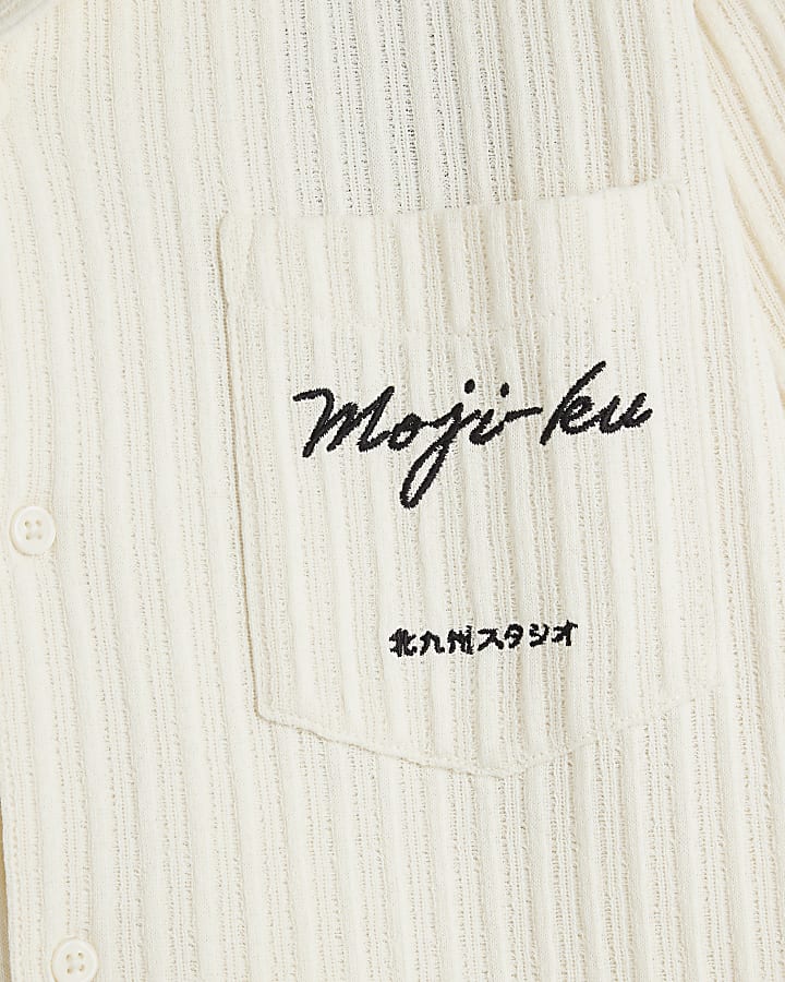 Ecru Dragon Ribbed Embroidered Shirt