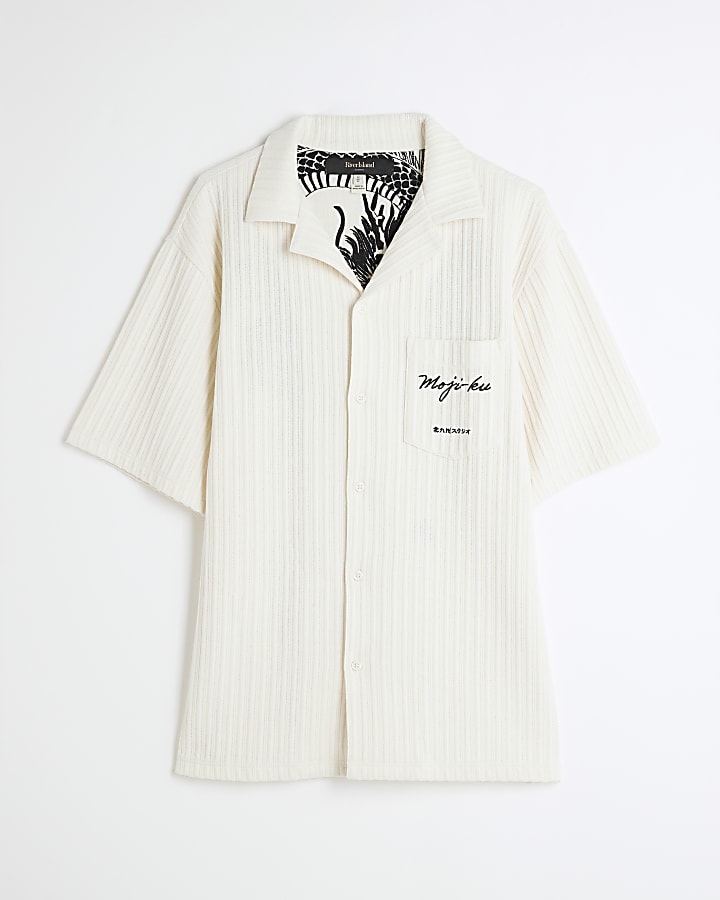 Ecru Dragon Ribbed Embroidered Shirt