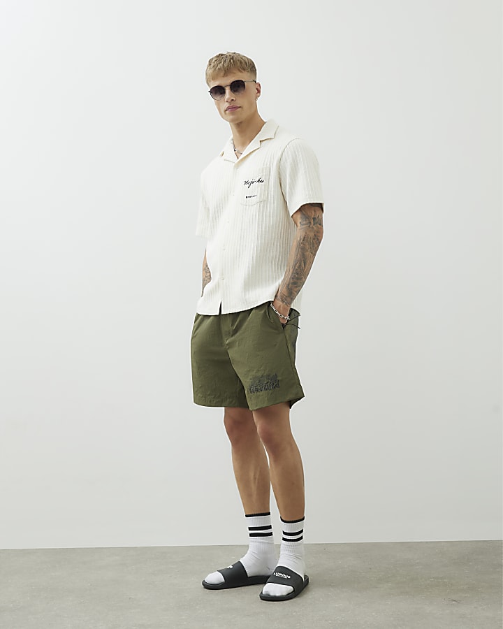 Ecru Dragon Ribbed Embroidered Shirt
