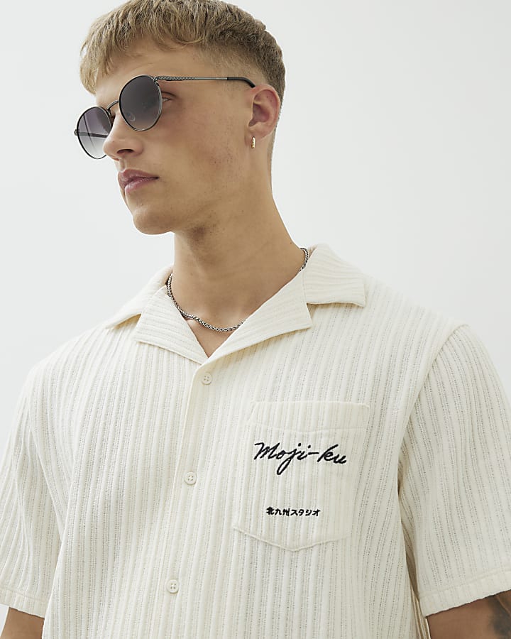 Ecru Dragon Ribbed Embroidered Shirt