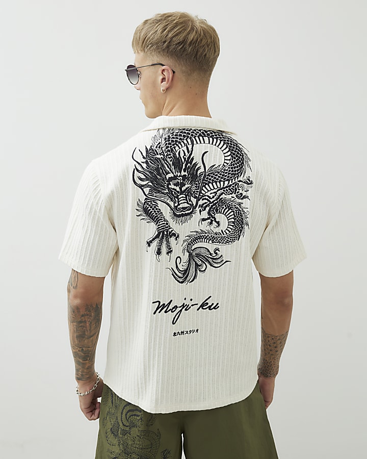 Ecru Dragon Ribbed Embroidered Shirt