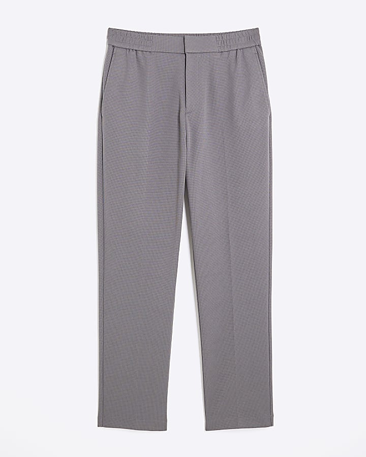 Grey Slim Fit Textured Trousers