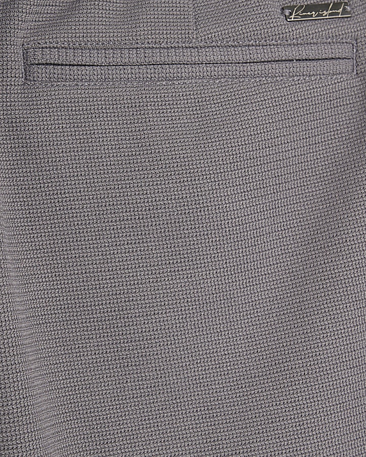 Grey Slim Fit Textured Trousers