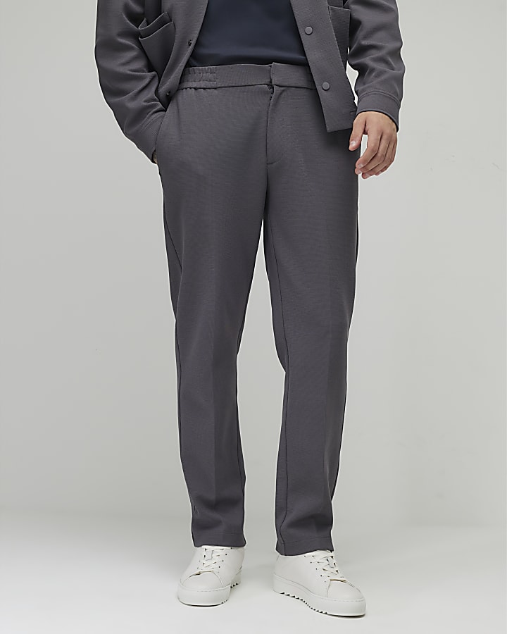 Grey Slim Fit Textured Trousers