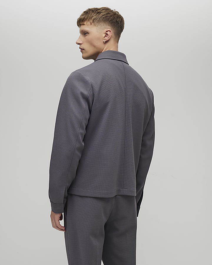 Grey Slim Fit Textured Overshirt