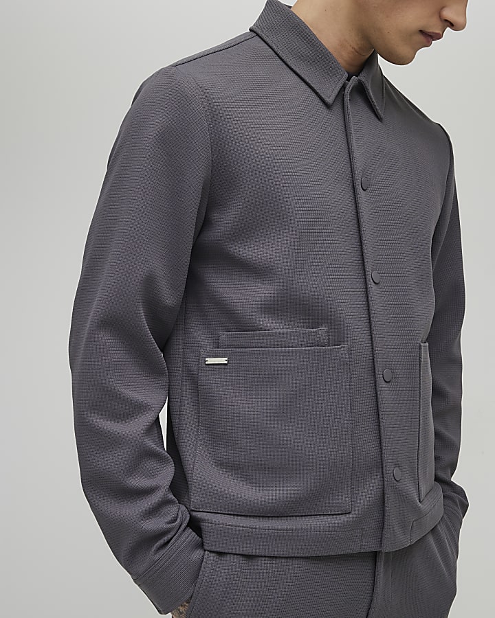 Grey Slim Fit Textured Overshirt