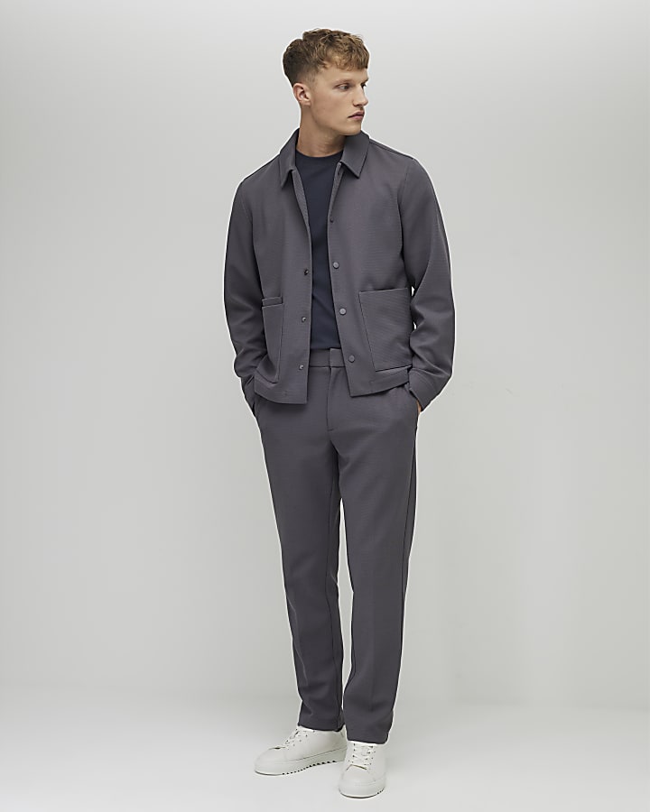 Grey Slim Fit Textured Overshirt