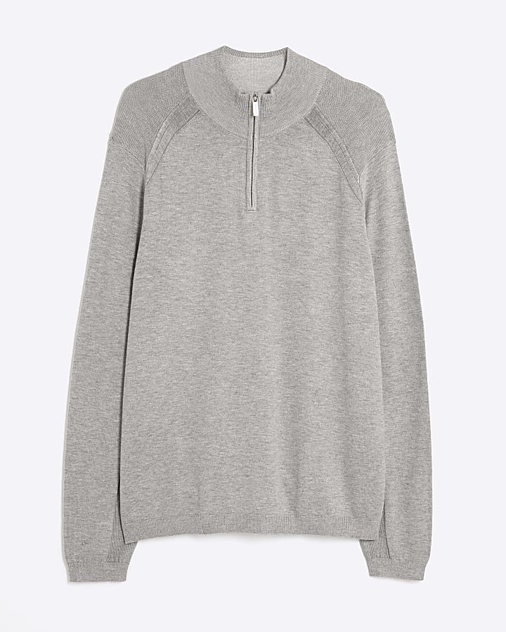 Grey Long Sleeve Half Zip Jumper