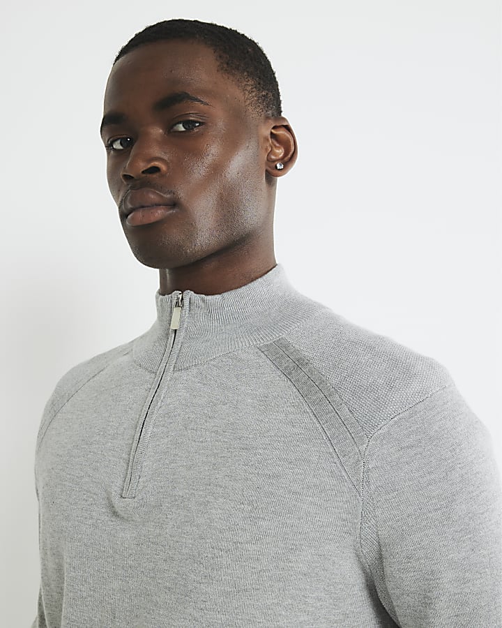 Grey Long Sleeve Half Zip Jumper