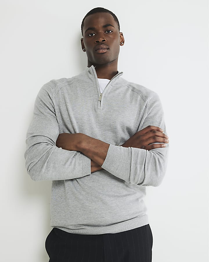 Grey Long Sleeve Half Zip Jumper