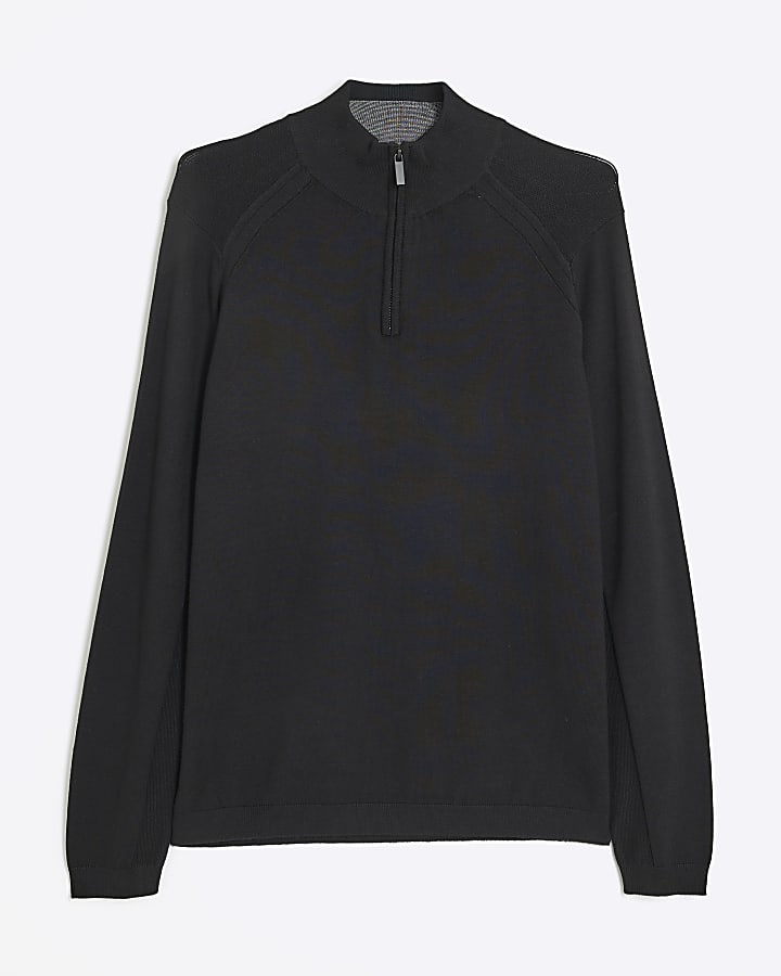 Black Slim Fit Half Zip Jumper