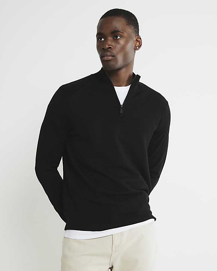 Black Slim Fit Half Zip Jumper