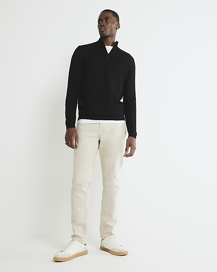Black Slim Fit Half Zip Jumper