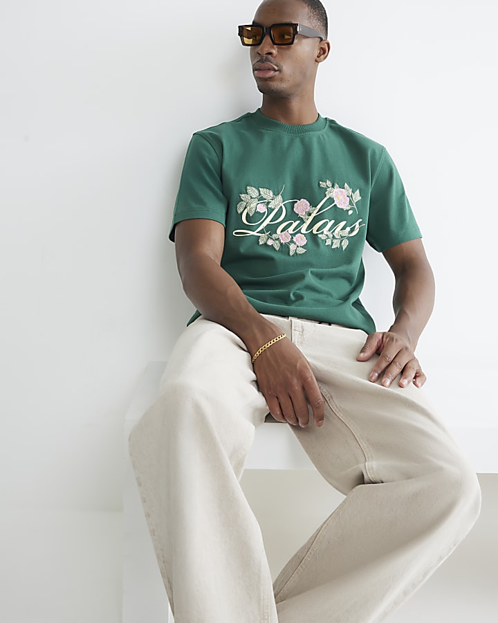 Green Palais Floral Embroidered T-Shirt