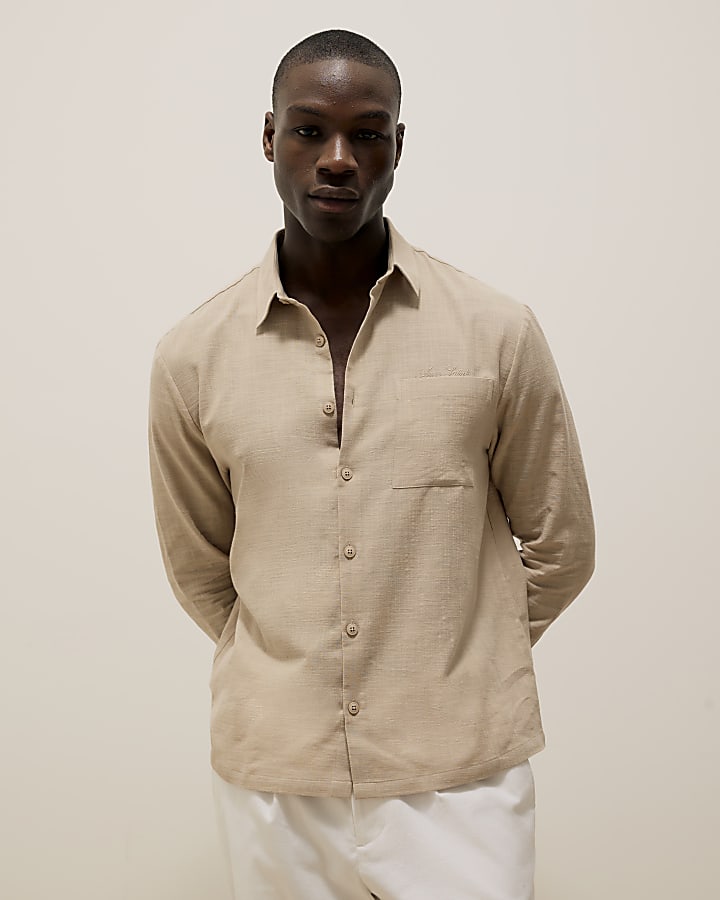 Beige Regular Fit Linen Look Shirt