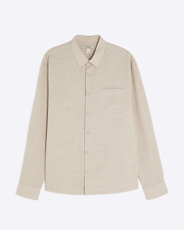 Beige Regular Fit Linen Look Shirt