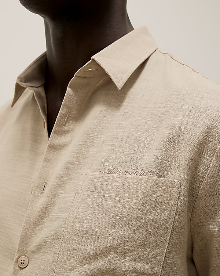 Beige Regular Fit Linen Look Shirt