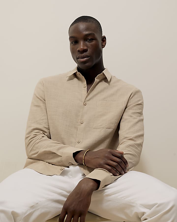 Beige Regular Fit Linen Look Shirt