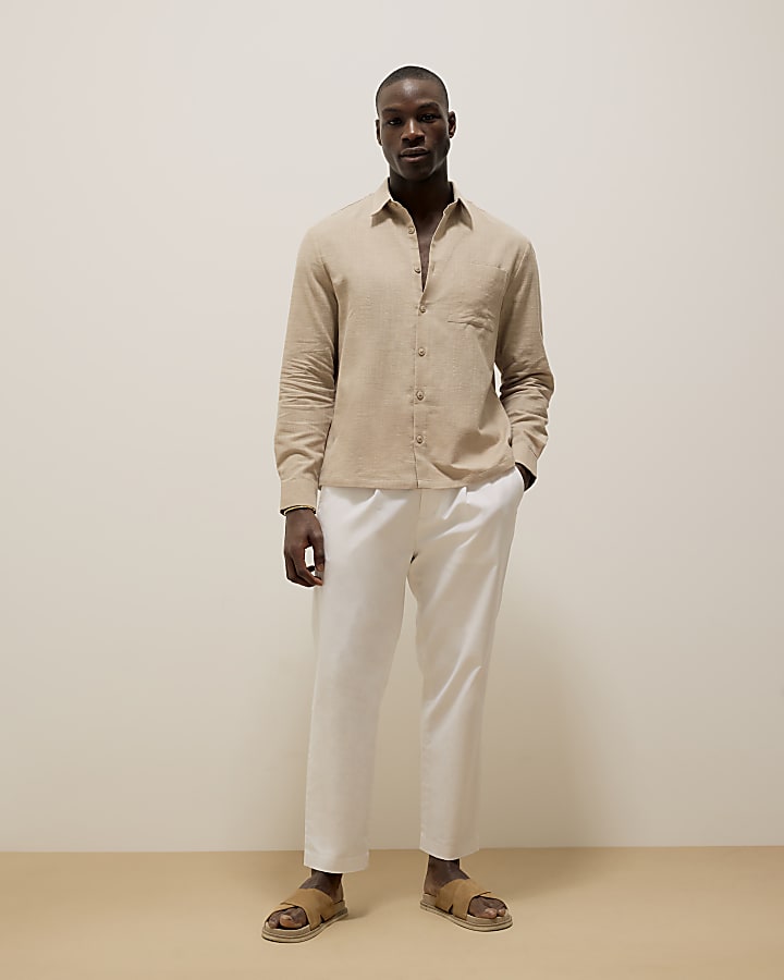 Beige Regular Fit Linen Look Shirt