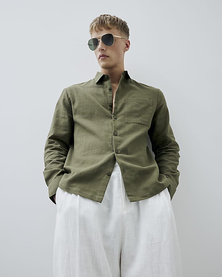 Khaki Regular Fit Long Sleeve Shirt