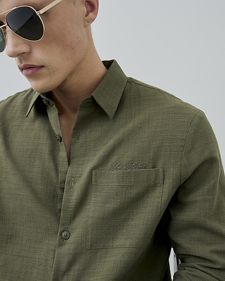 Khaki Regular Fit Long Sleeve Shirt