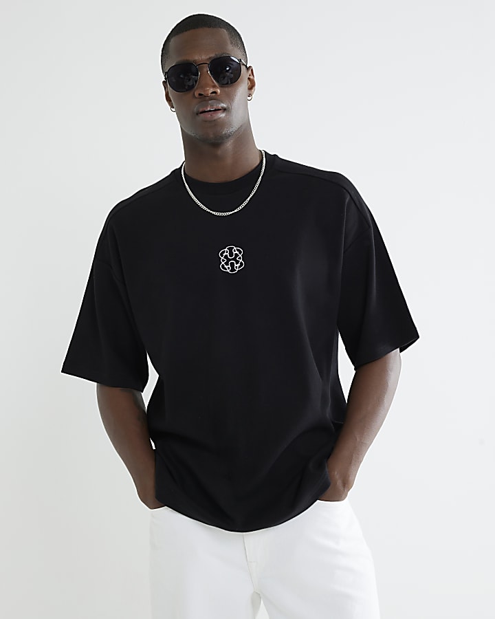 Black Monogram Embroidered T-Shirt