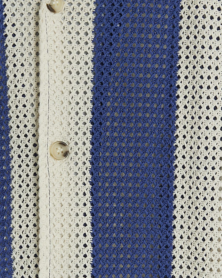 Blue Regular Fit Stripe Crochet Shirt