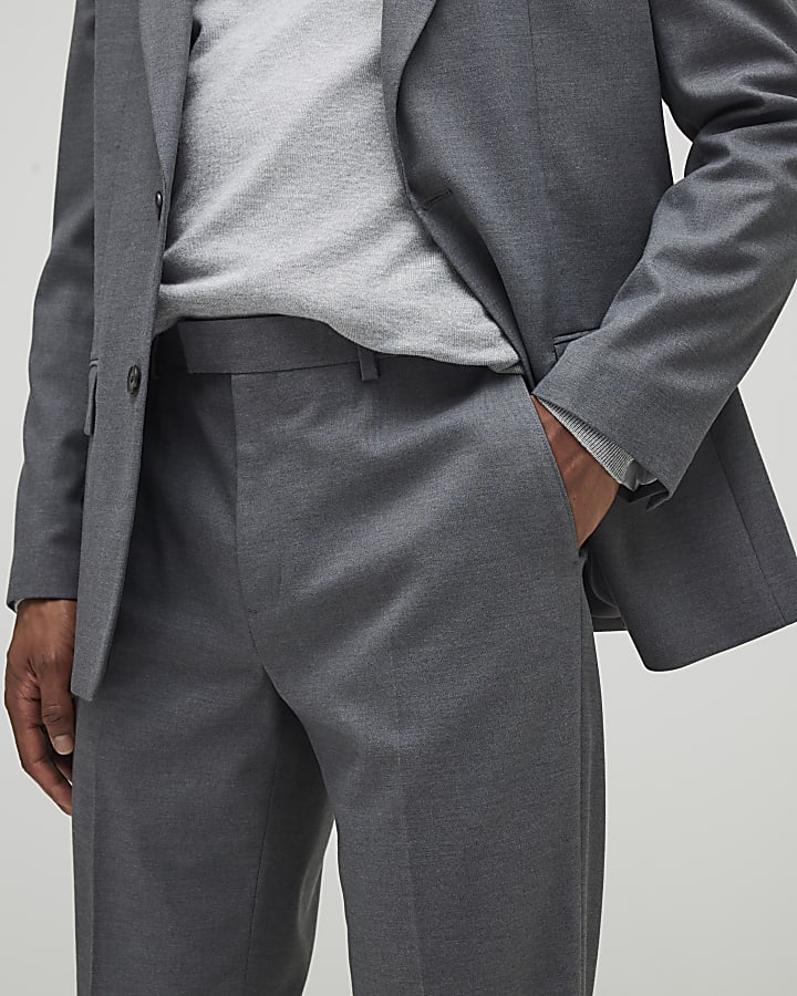 Grey Regular Fit Suit Trousers