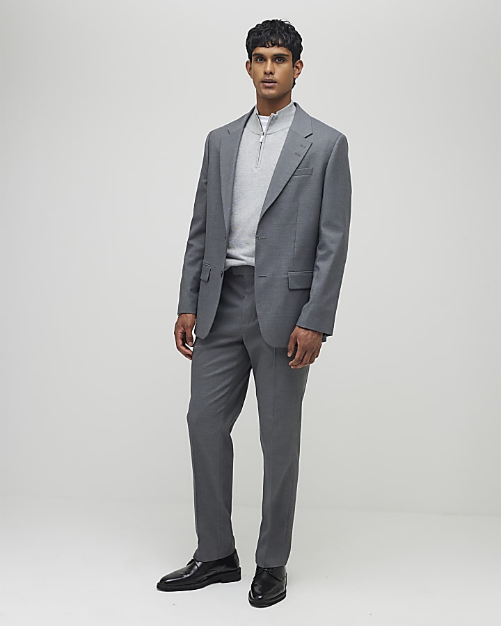 Grey Regular Fit Suit Trousers