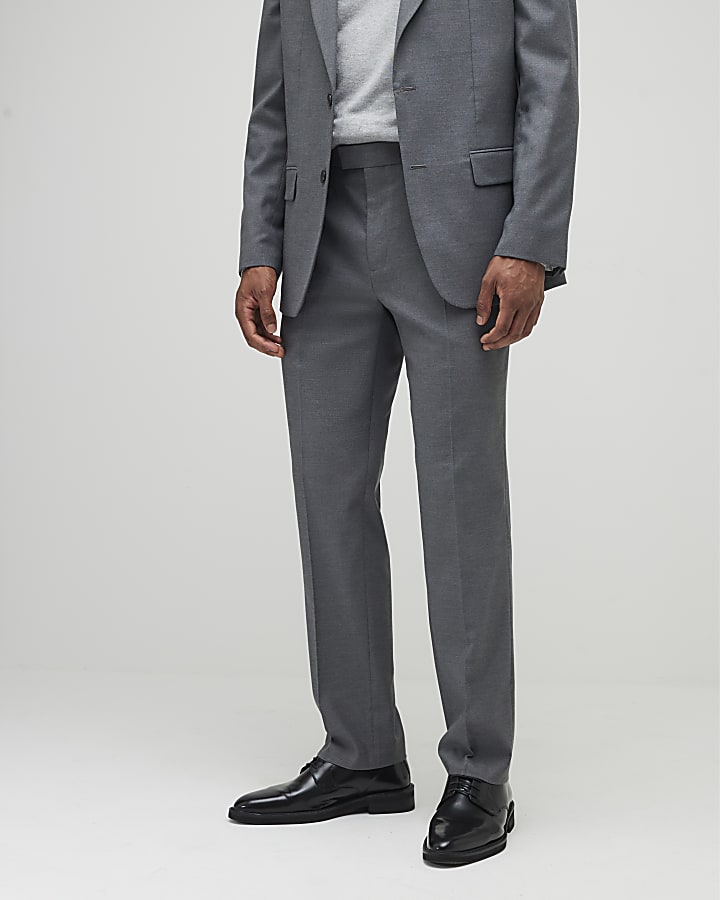 Grey Regular Fit Suit Trousers