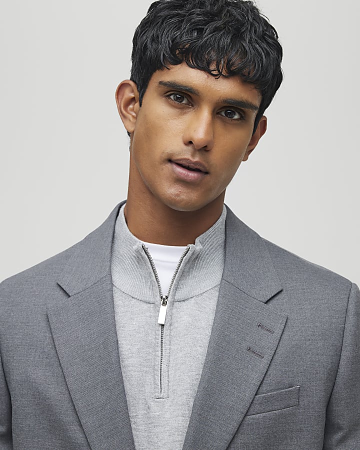 Grey Regular Fit Suit Jacket