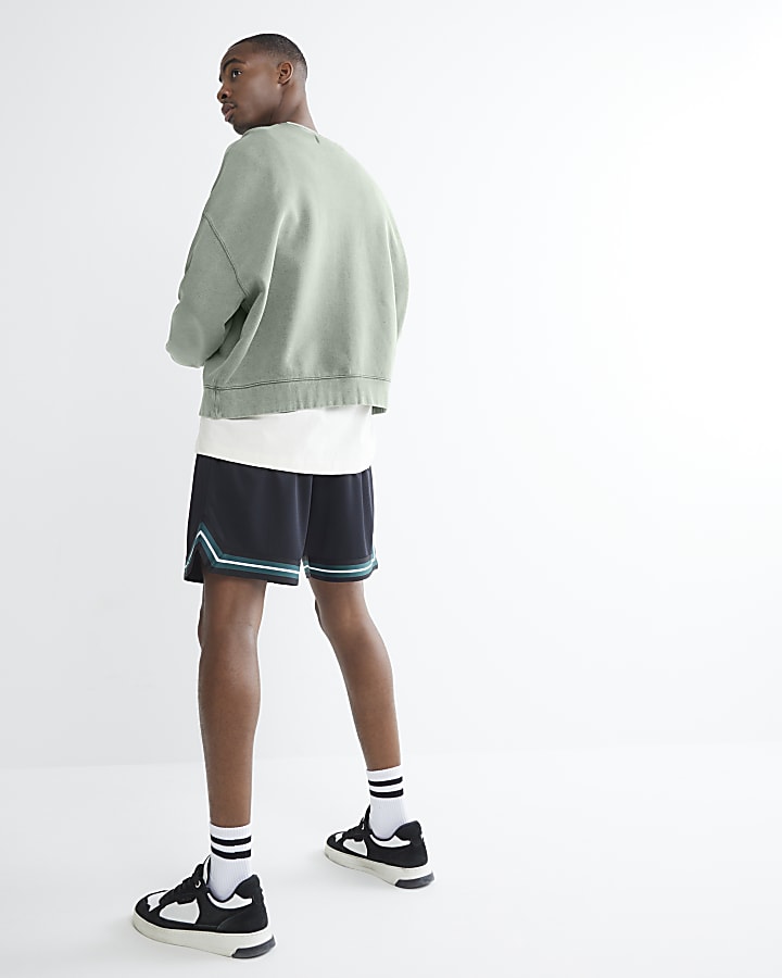 Black Regular Fit RR Taped Mesh Shorts