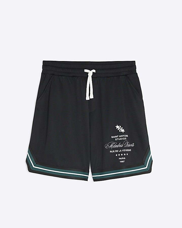 Black Regular Fit RR Taped Mesh Shorts