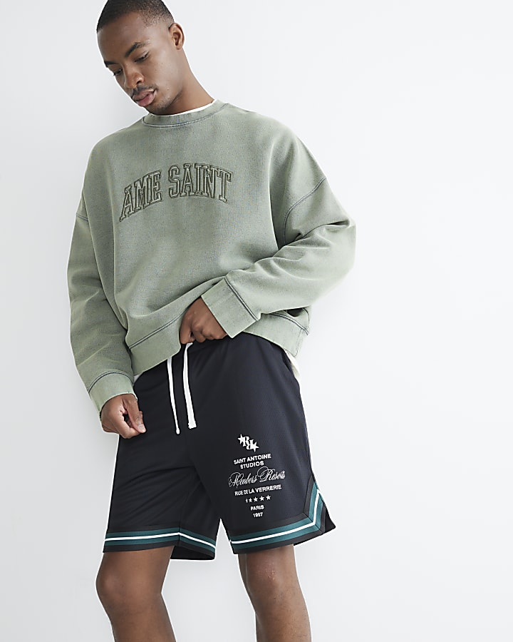 Black Regular Fit RR Taped Mesh Shorts