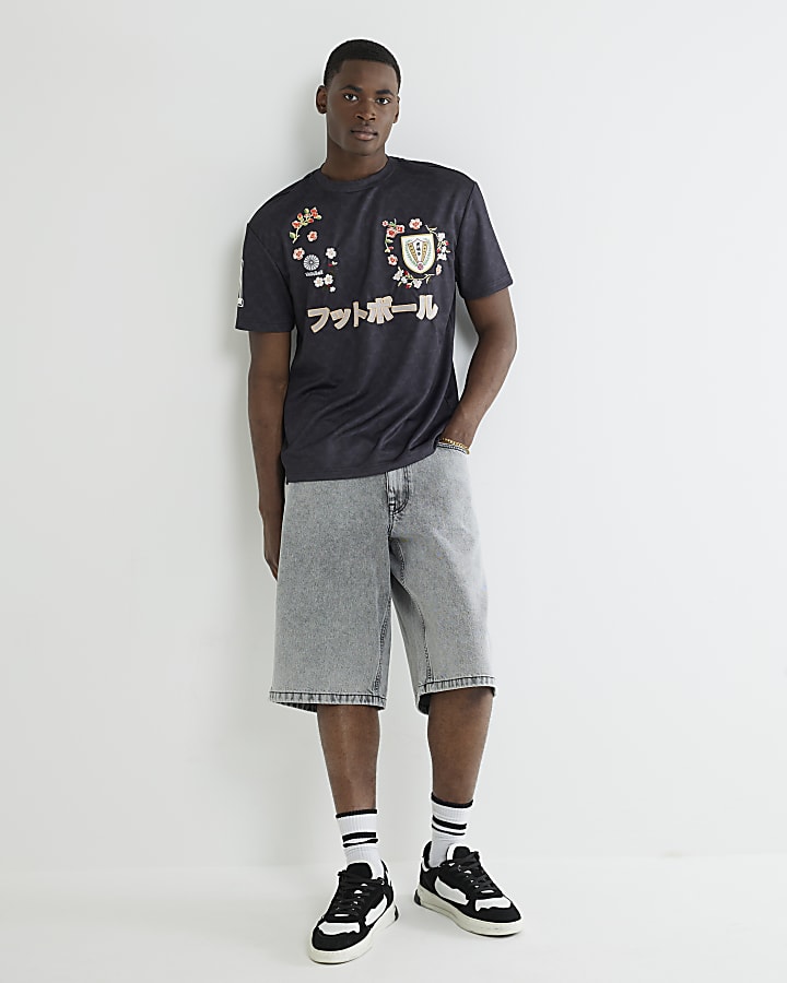 Black Blossom Mesh Football T-Shirt