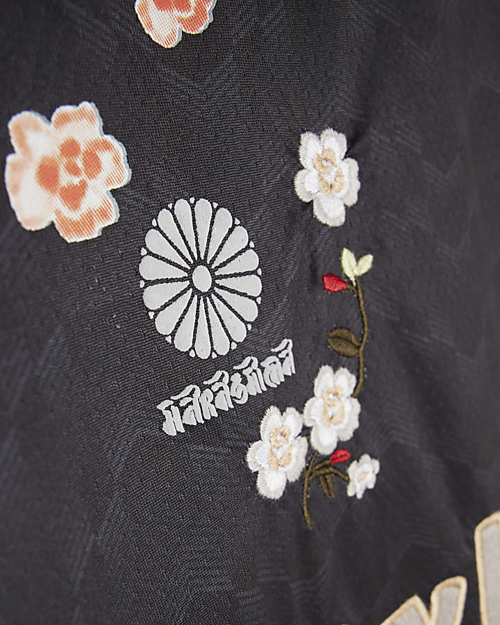 Black Blossom Mesh Football T-Shirt