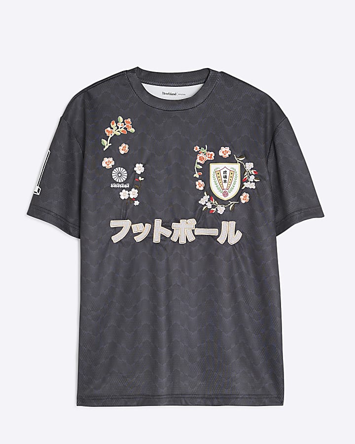 Black Blossom Mesh Football T-Shirt