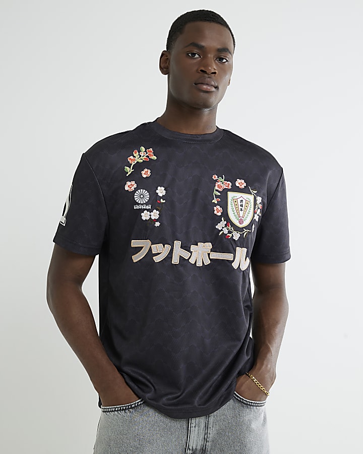 Black Blossom Mesh Football T-Shirt