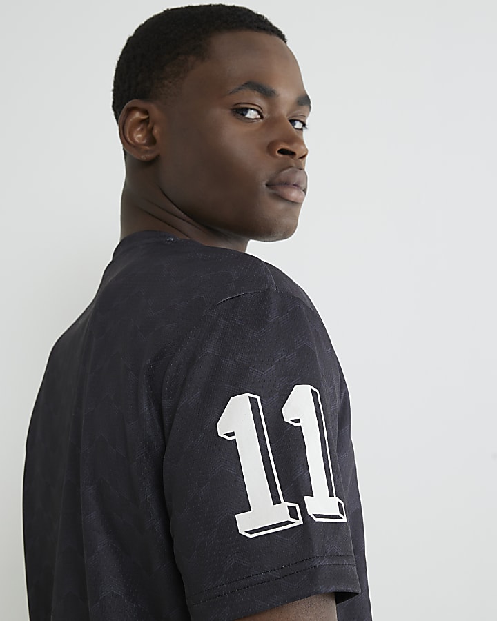 Black Blossom Mesh Football T-Shirt