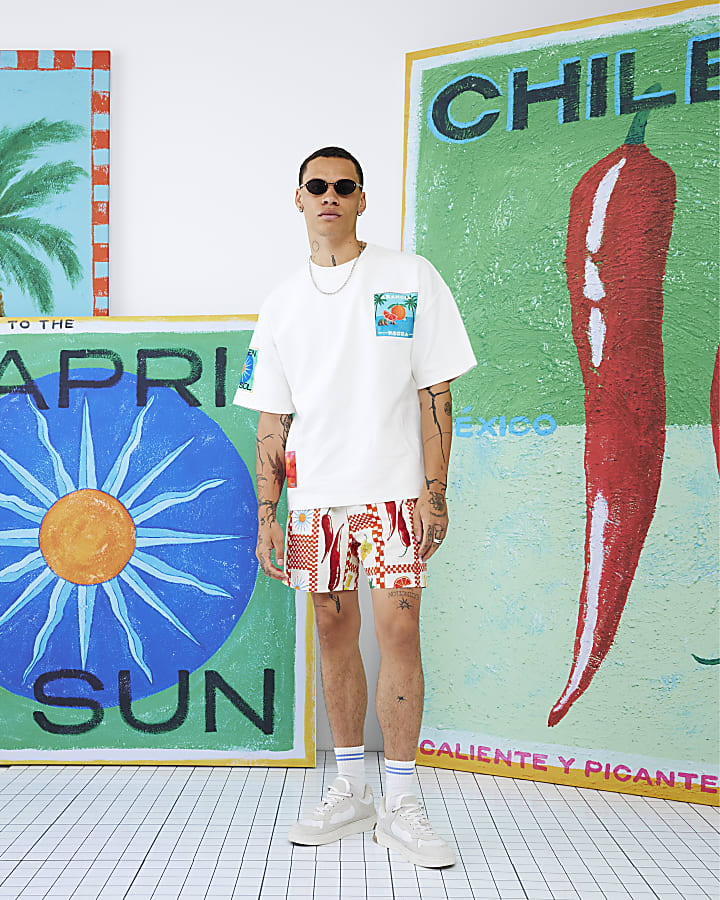 White Atlas Short Sleeve Satin Patch T-shirt