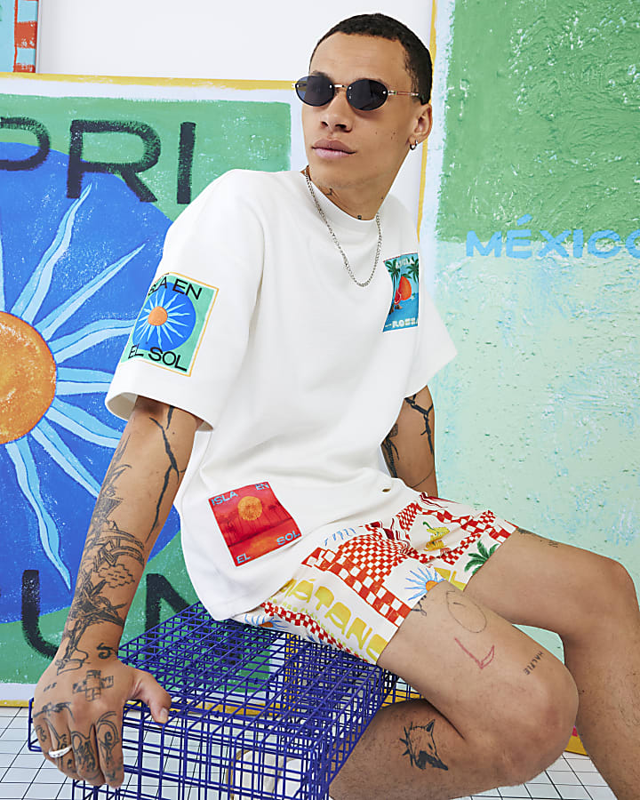 White Atlas Short Sleeve Satin Patch T-shirt