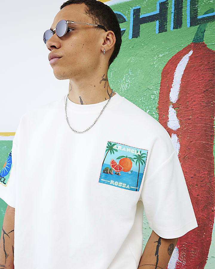 White Atlas Short Sleeve Satin Patch T-shirt